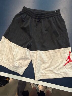 Jordan Black and White Basketball Shorts with Red Jumpman Accent